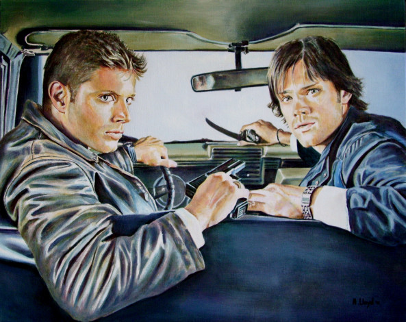 Обои картинки фото andy, lloyd, jensen, ackles, and, jared, padalecki, in, supernatural, рисованные, -