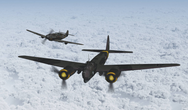 Обои картинки фото авиация, 3д, рисованые, graphic, облака, самолеты