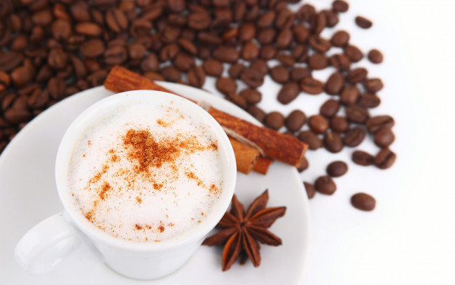 Обои картинки фото еда, кофе, кофейные, зёрна, корица, зерна, бадьян