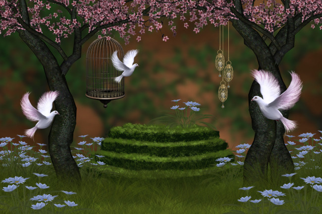 Обои картинки фото 3d, 3д, графика, animals, животные, голуби, art