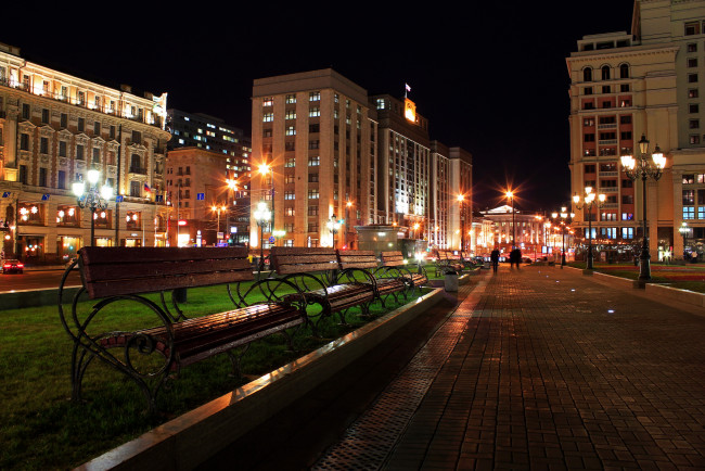 Обои картинки фото моховая, города, москва, россия, огни, ночь, дома