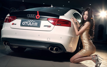 обоя автомобили, -авто с девушками, азиатка, автомобиль, фон, взгляд, девушка