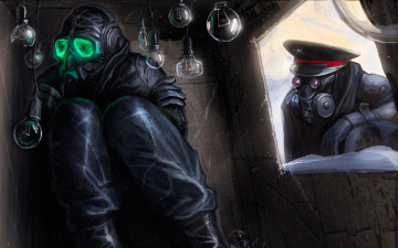 Картинка фэнтези романтика+апокалипсиса лампочки арт коробка маска респиратор зима снег romantically apocalyptic alexiuss zee captain