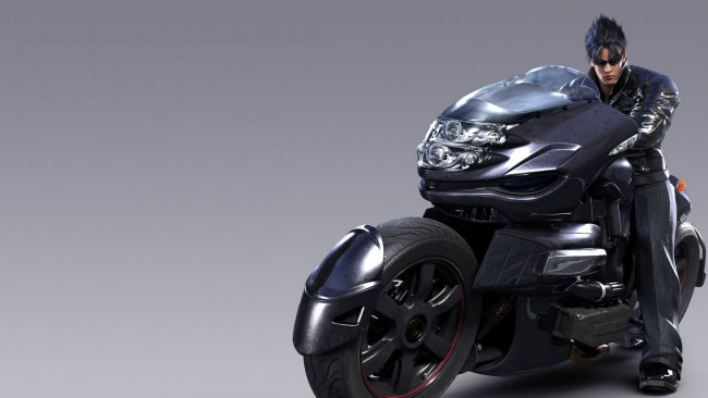 Обои картинки фото видео игры, tekken 6, tekken, jin, kazama, bad, boy, парень, мотоцикл, фон