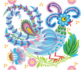 обоя векторная графика, птицы , птицы, птица, цветы, фон