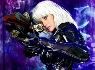 Картинка 3д+графика фракталы+ fractal девушка взгляд фон оружие