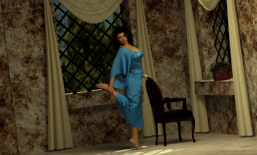 Картинка 3д+графика люди+ people девушка интерьер фон взгляд