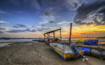 Картинка корабли моторные+лодки рассвет