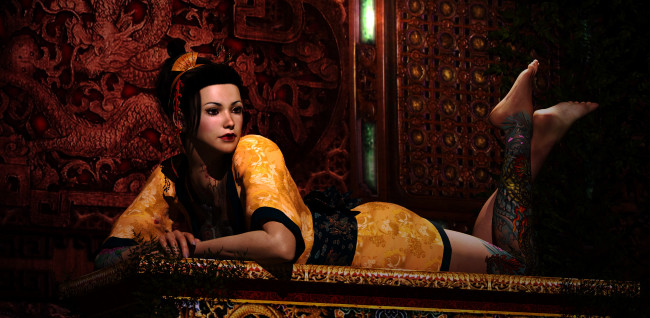 Обои картинки фото 3д графика, люди , people, девушка, взгляд, фон