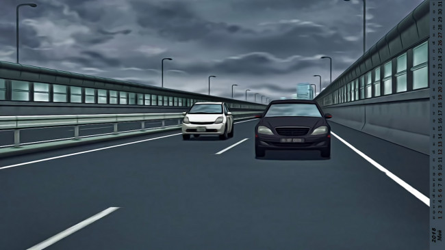 Обои картинки фото календари, аниме, дорога, машина