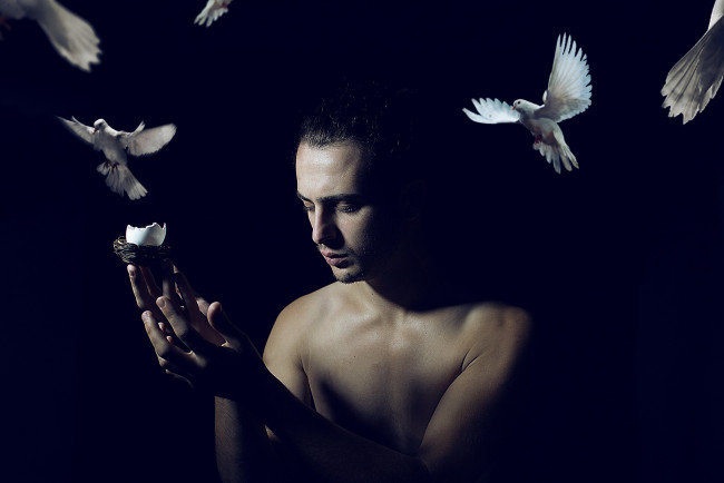 Обои картинки фото мужчины, - unsort, человек, фон, голуби
