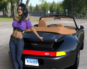 Картинка 3д+графика люди-авто мото+ people-+car+ +moto девушка взгляд фон