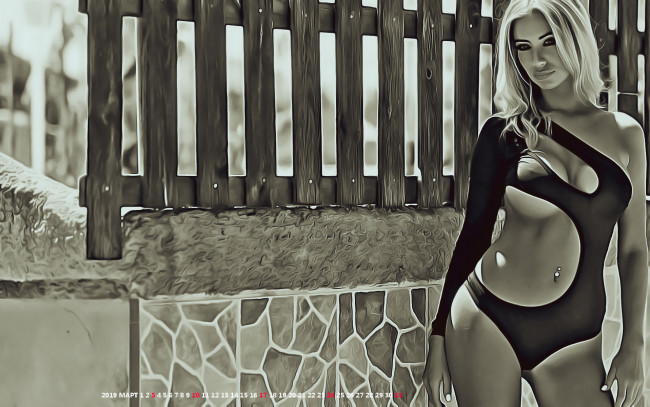 Обои картинки фото календари, компьютерный дизайн, девушка, забор