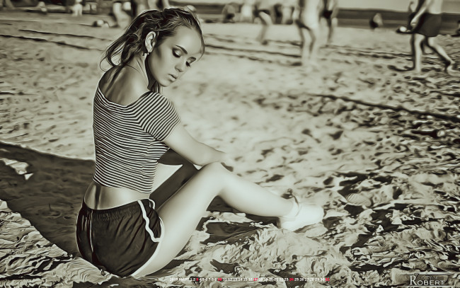 Обои картинки фото календари, компьютерный дизайн, пляж, девушка, песок