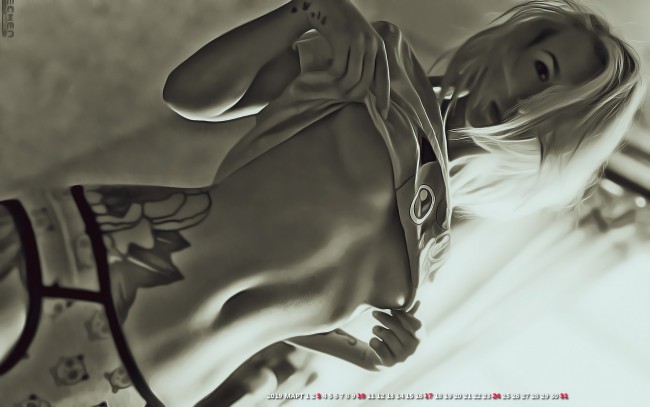 Обои картинки фото календари, компьютерный дизайн, тату, девушка