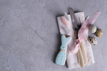 Картинка праздничные пасха праздник яйца печенье фигурки столовые приборы