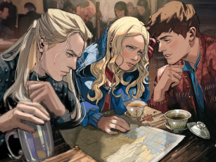 Картинка видео+игры the+witcher ведьмак барды карта трактир стол люди