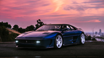 Картинка автомобили ferrari фиолетовая закат город