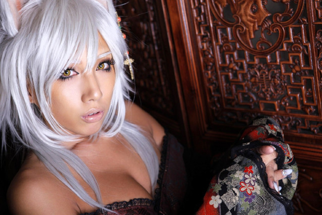 Обои картинки фото девушки, nonsummerjack, образ, косплей, наряд, ушки, шкаф