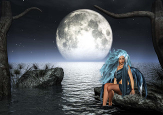 Картинка 3д графика people люди девушка море планета вечер