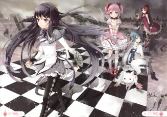 Картинка аниме mahou shoujo madoka magika magica девушки sakura kyouko kaname akemi homura tomoe mami miki sayaka