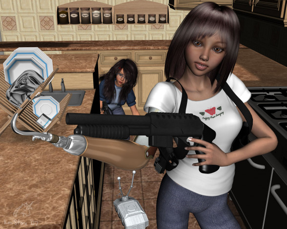 Обои картинки фото 3д, графика, people, люди, оружие, девушка