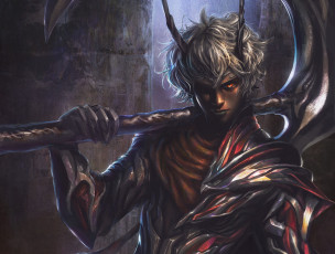 Картинка фэнтези демоны демон парень арт рога коса