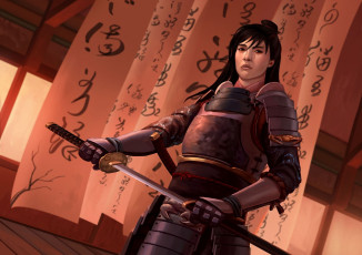 Картинка фэнтези люди меч доспехи самурай катана