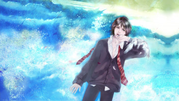 Картинка аниме *unknown+ другое волны вода перья песок пена парень кольцо галстук фан-арт harry potter