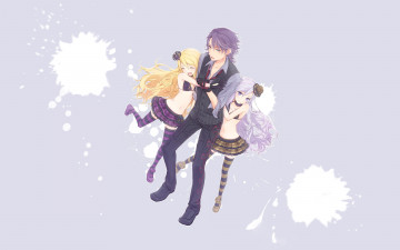 Картинка аниме *unknown+ другое две девушки один парень радость лоли пятна краски