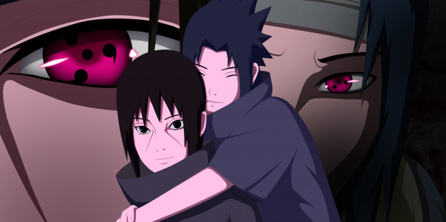 Обои картинки фото аниме, naruto, sasuke, itachi, братья, uchiha, шаринган, глаза