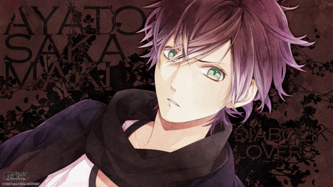 Обои картинки фото аниме, diabolik lovers, шарф, зеленые, глаза, sakama, ayato, парень, diabolik, lovers
