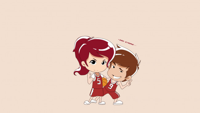 Обои картинки фото рисованные, дети, мальчик, фон, девочка