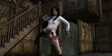 Картинка 3д+графика люди+ people девушка взгляд фон поза