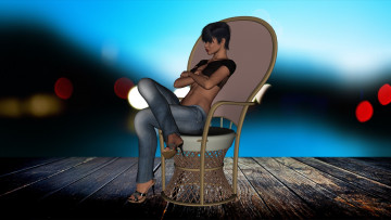 Картинка 3д+графика люди+ people девушка взгляд фон кресло