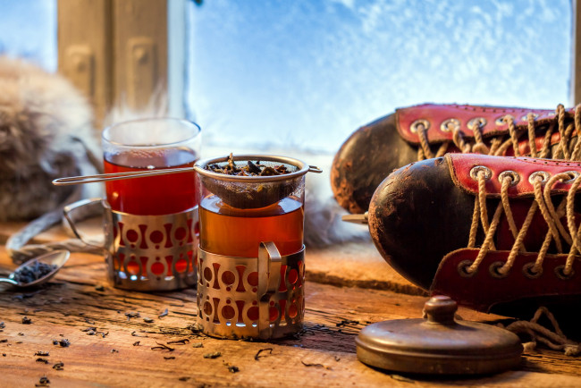 Обои картинки фото еда, напитки,  Чай, ситечко, коньки