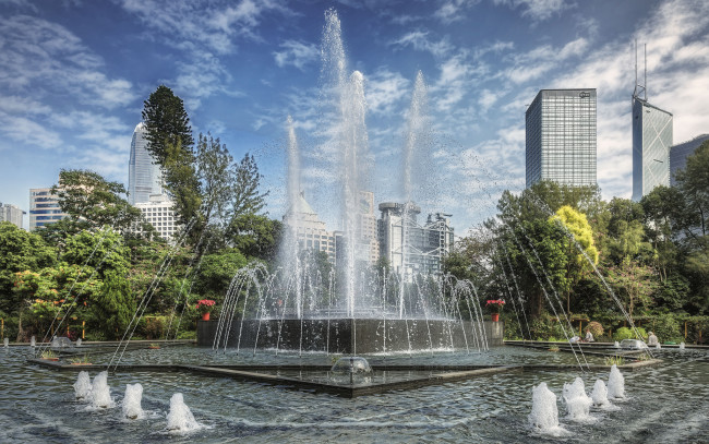 Обои картинки фото hong kong, города, гонконг , китай, фонтан, парк