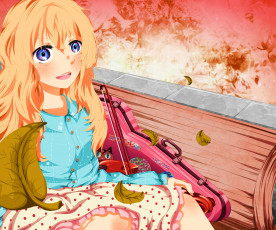 Картинка аниме shigatsu+wa+kimi+no+uso девушка взгляд фон