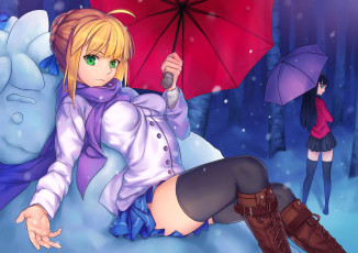 Картинка аниме fate stay+night фон взгляд девушка