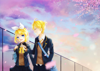 Картинка аниме vocaloid kagamine mirrors