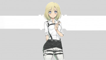 Картинка аниме shingeki+no+kyojin девушка взгляд фон