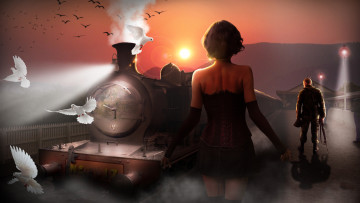 Картинка разное компьютерный+дизайн голуби девушка мужчина поезд