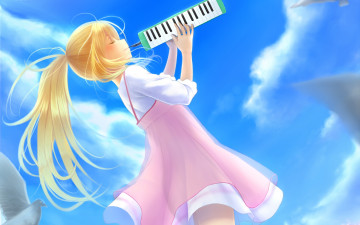 Картинка аниме shigatsu+wa+kimi+no+uso девушка фон взгляд