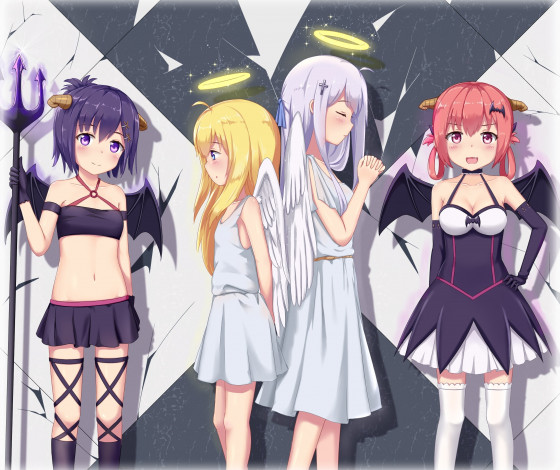 Обои картинки фото аниме, gabriel dropout, девушки, фон, взгляд