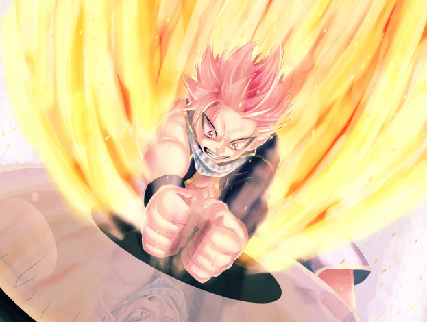 Обои картинки фото аниме, fairy tail, ricardo9tomate, шарф, natsu, dragneel, сказка, о, хвосте, феи, гнев, магия, огонь, fairy, tail, парень, арт