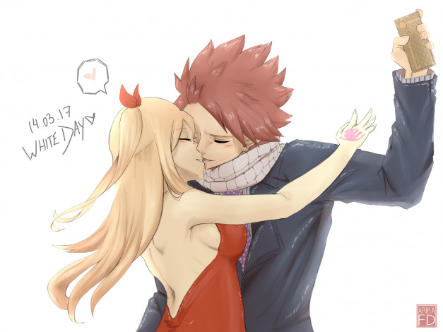 Обои картинки фото аниме, fairy tail, нацу, люси