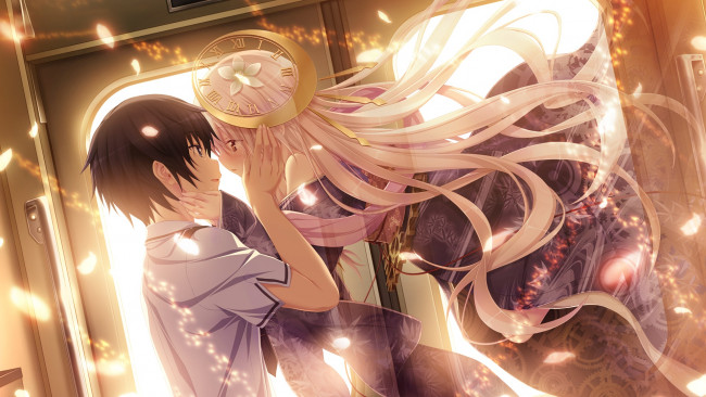 Обои картинки фото аниме, chrono clock, взгляд, девушка, фон