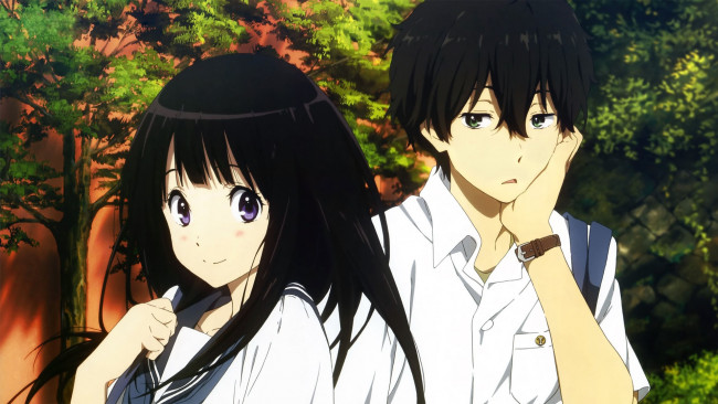 Обои картинки фото аниме, hyouka, фон, девушка, взгляд