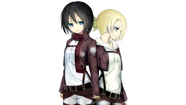 Обои картинки фото аниме, shingeki no kyojin, девушка, взгляд, фон