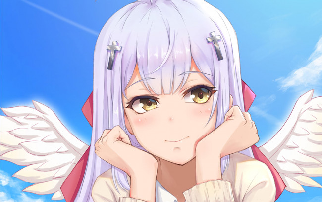 Обои картинки фото аниме, gabriel dropout, фон, взгляд, девушка